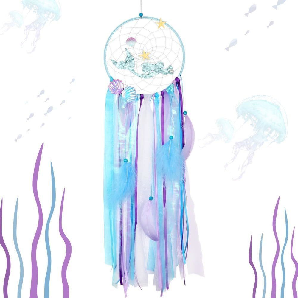Mermaid Dream Catcher For Girls Room Wall Decor, Big Handmade Blue🤪